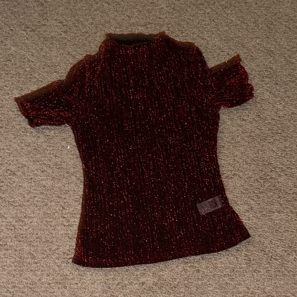 Red metallic short sleeve shirt